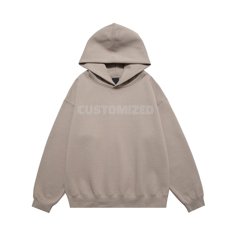 Custom Black Logo Long Sleeve Heavyweight Bling Strings Unisex Oversize Sweatshirt Sport Coat Pullover Rhinestone Hoodie