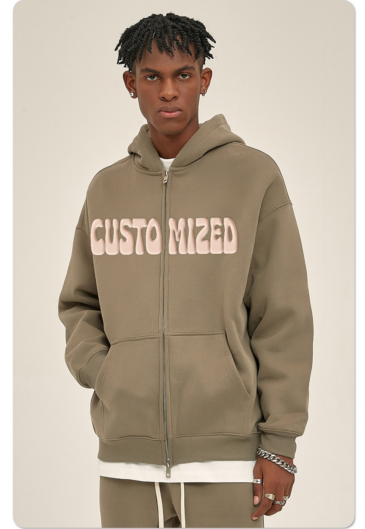 Wholesale Streetwear 100% Cotton Thick Patch Hoodie Full Zip Up Neck Oversized Hoodie Custom For Unisex