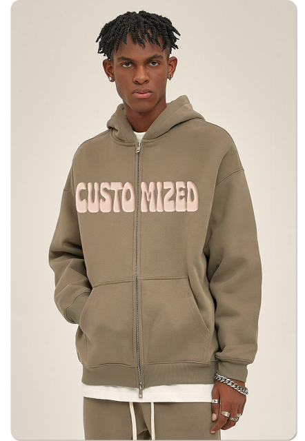 Wholesale Streetwear 100% Cotton Thick Patch Hoodie Full Zip Up Neck Oversized Hoodie Custom For Unisex