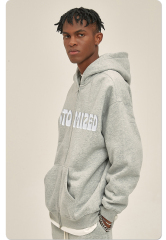 Wholesale Streetwear 100% Cotton Thick Patch Hoodie Full Zip Up Neck Oversized Hoodie Custom For Unisex