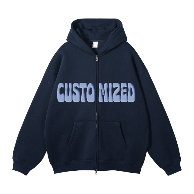 Wholesale Streetwear 100% Cotton Thick Patch Hoodie Full Zip Up Neck Oversized Hoodie Custom For Unisex