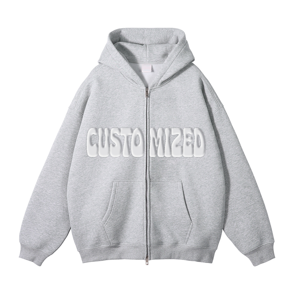 Wholesale Streetwear 100% Cotton Thick Patch Hoodie Full Zip Up Neck Oversized Hoodie Custom For Unisex