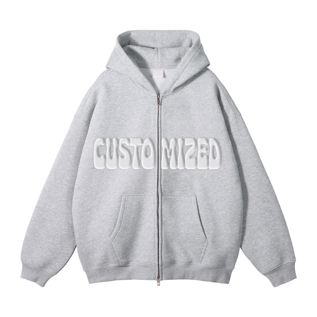 Wholesale Streetwear 100% Cotton Thick Patch Hoodie Full Zip Up Neck Oversized Hoodie Custom For Unisex