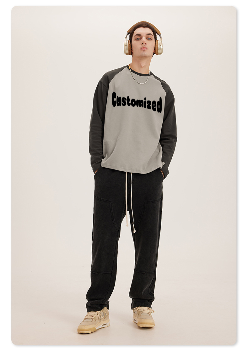 Custom Men's Sweatshirt Boxy Fitting Mock Neck Cotton Crewneck Streetwear Men's Hoodies & Sweatshirts Color-blocking sweatshirt