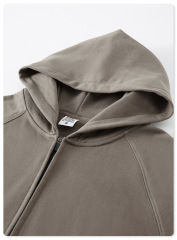 Custom Men Streetwear Heavyweight Grey Blank Boxy 450 Gsm Zip Up Hoodie 100% Cotton