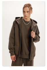 Custom Men Streetwear Heavyweight Grey Blank Boxy 450 Gsm Zip Up Hoodie 100% Cotton