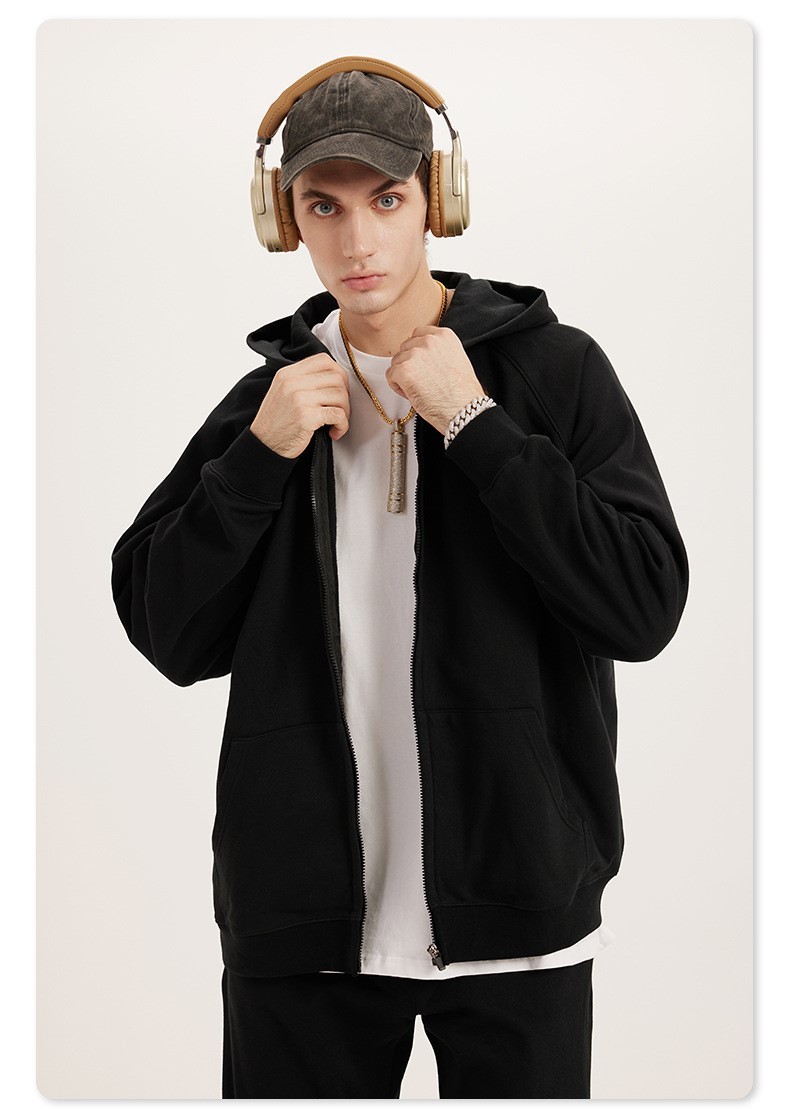 Custom Men Streetwear Heavyweight Grey Blank Boxy 450 Gsm Zip Up Hoodie 100% Cotton