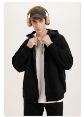 Custom Men Streetwear Heavyweight Grey Blank Boxy 450 Gsm Zip Up Hoodie 100% Cotton