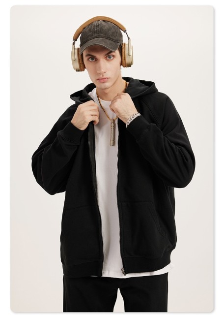 Custom Men Streetwear Heavyweight Grey Blank Boxy 450 Gsm Zip Up Hoodie 100% Cotton