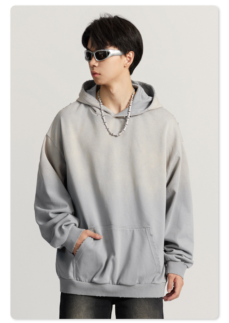 Wholesale Baggy Street Style Vintage Wash Acid Baggy Hoodies Custom Logo Heavyweight Distressed Oversized Hoodies