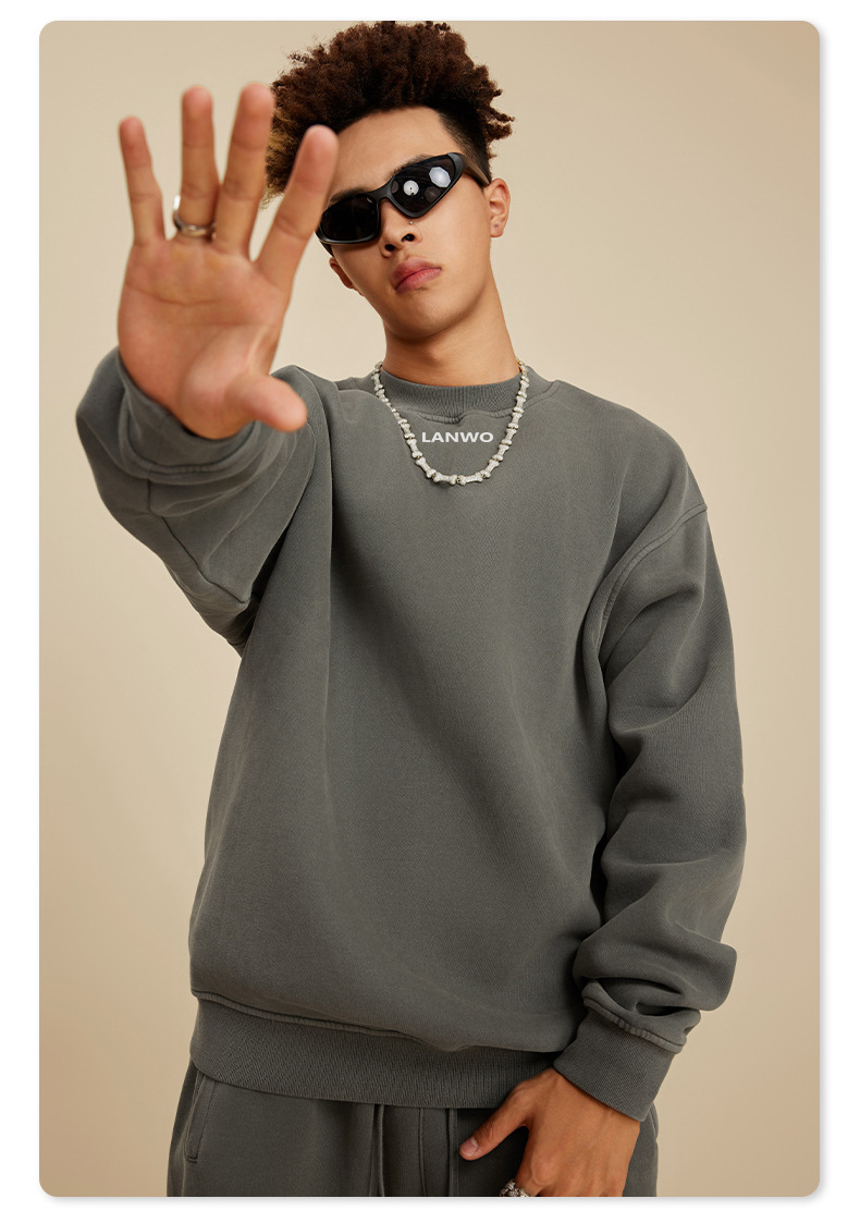 Hot Sale 440 Gsm Heavy Weight French Terry Pullover Sweater Wholesale Custom Logo Crew Neck Sweatshirt