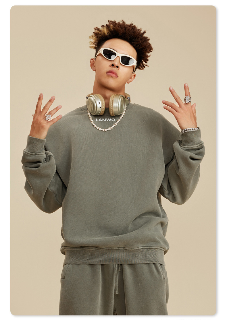Hot Sale 440 Gsm Heavy Weight French Terry Pullover Sweater Wholesale Custom Logo Crew Neck Sweatshirt