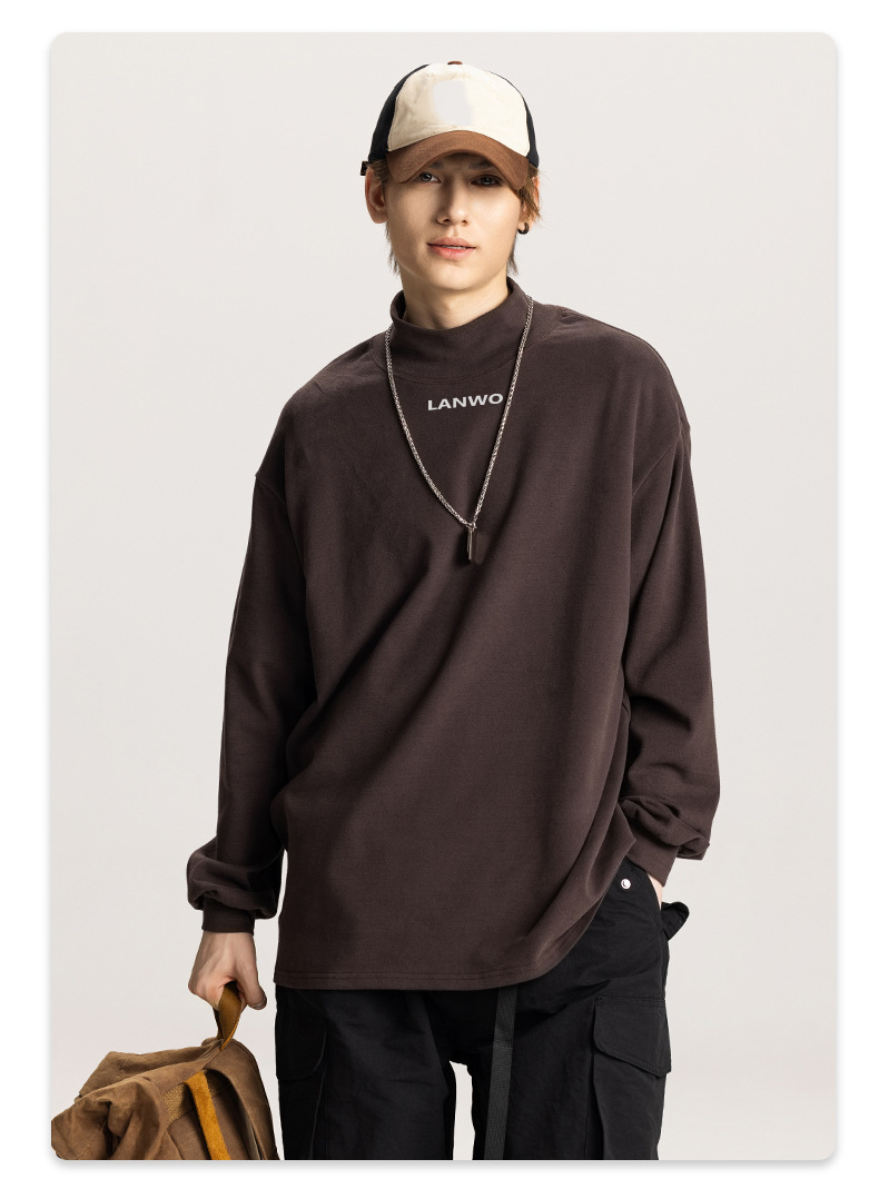 New Arrivals Custom Solid Color Germany Velvet Plus Size Mock Neck Sweatshirts Undershirt For Men