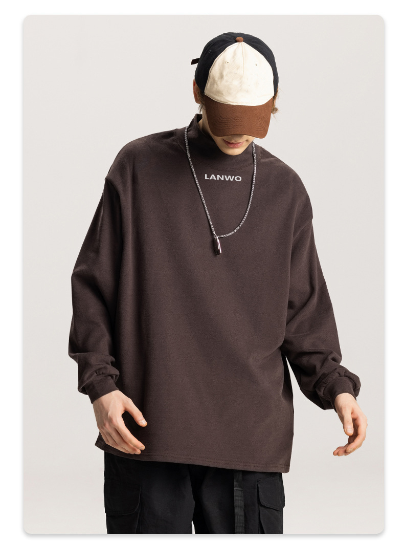New Arrivals Custom Solid Color Germany Velvet Plus Size Mock Neck Sweatshirts Undershirt For Men