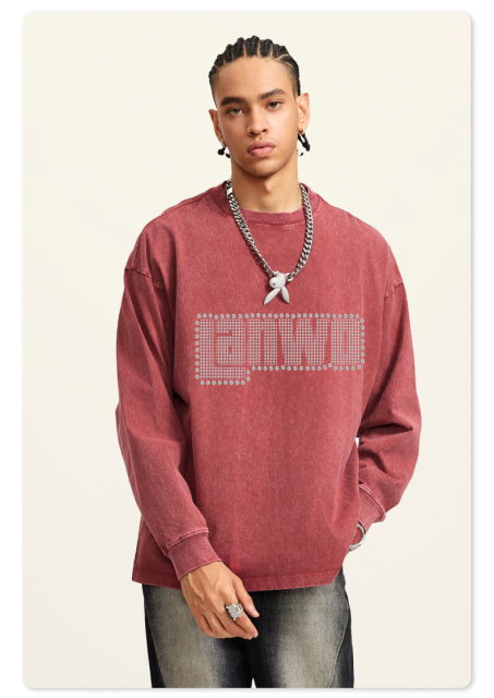 High Quality Custom Cotton Acid Wash T-shirt Oversized Retro Mineral Wash Tshirt Heavy Relaxed Vintage Long Sleeve T Shirt