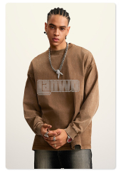 High Quality Custom Cotton Acid Wash T-shirt Oversized Retro Mineral Wash Tshirt Heavy Relaxed Vintage Long Sleeve T Shirt