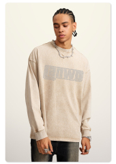 High Quality Custom Cotton Acid Wash T-shirt Oversized Retro Mineral Wash Tshirt Heavy Relaxed Vintage Long Sleeve T Shirt