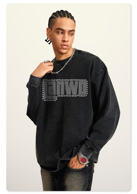 High Quality Custom Cotton Acid Wash T-shirt Oversized Retro Mineral Wash Tshirt Heavy Relaxed Vintage Long Sleeve T Shirt