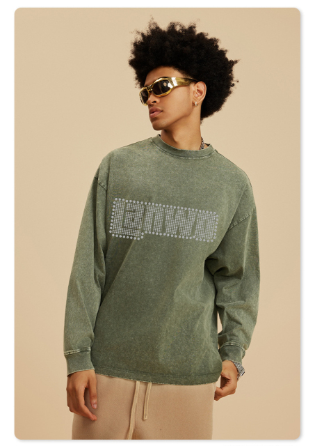 High Quality Custom Cotton Acid Wash T-shirt Oversized Retro Mineral Wash Tshirt Heavy Relaxed Vintage Long Sleeve T Shirt