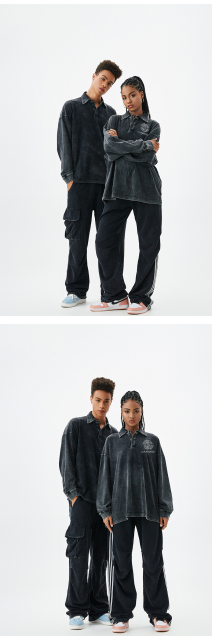 American Vintage Polo Collar Long Sleeve With Unisex Acid Wash Hemp High Quality Cotton Plain Brand Shirt