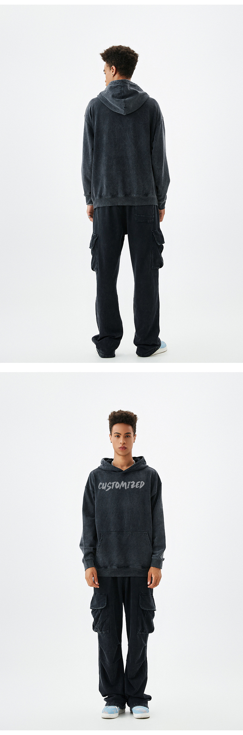 American Style Cotton 420gsm Terry Retro Gradient Unisex Heavy Washed Hoodie Custom Printing