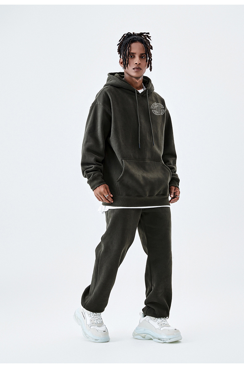 Heavyweight Boxy Casual Stylish French Terry Mens Embossed Hoodies With Dropstring 450 Gsm