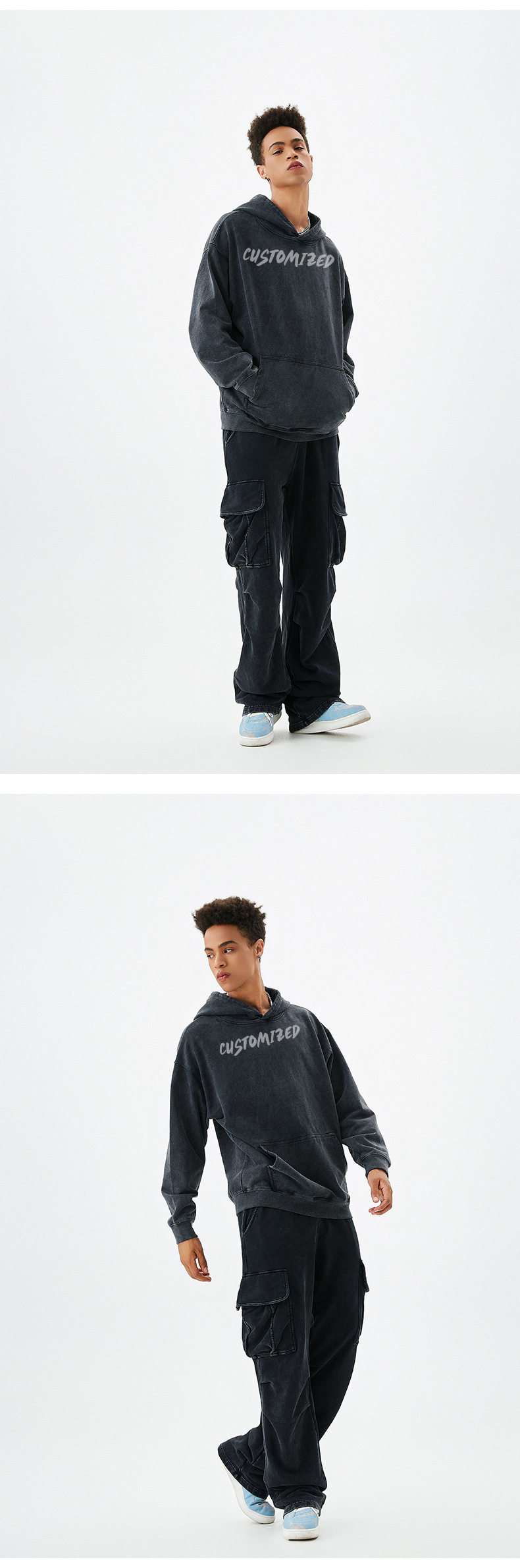 American Style Cotton 420gsm Terry Retro Gradient Unisex Heavy Washed Hoodie Custom Printing