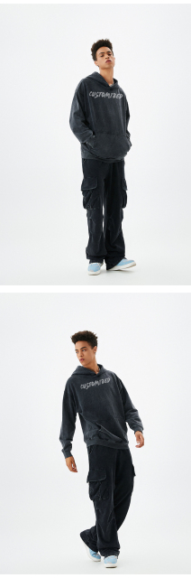 American Style Cotton 420gsm Terry Retro Gradient Unisex Heavy Washed Hoodie Custom Printing