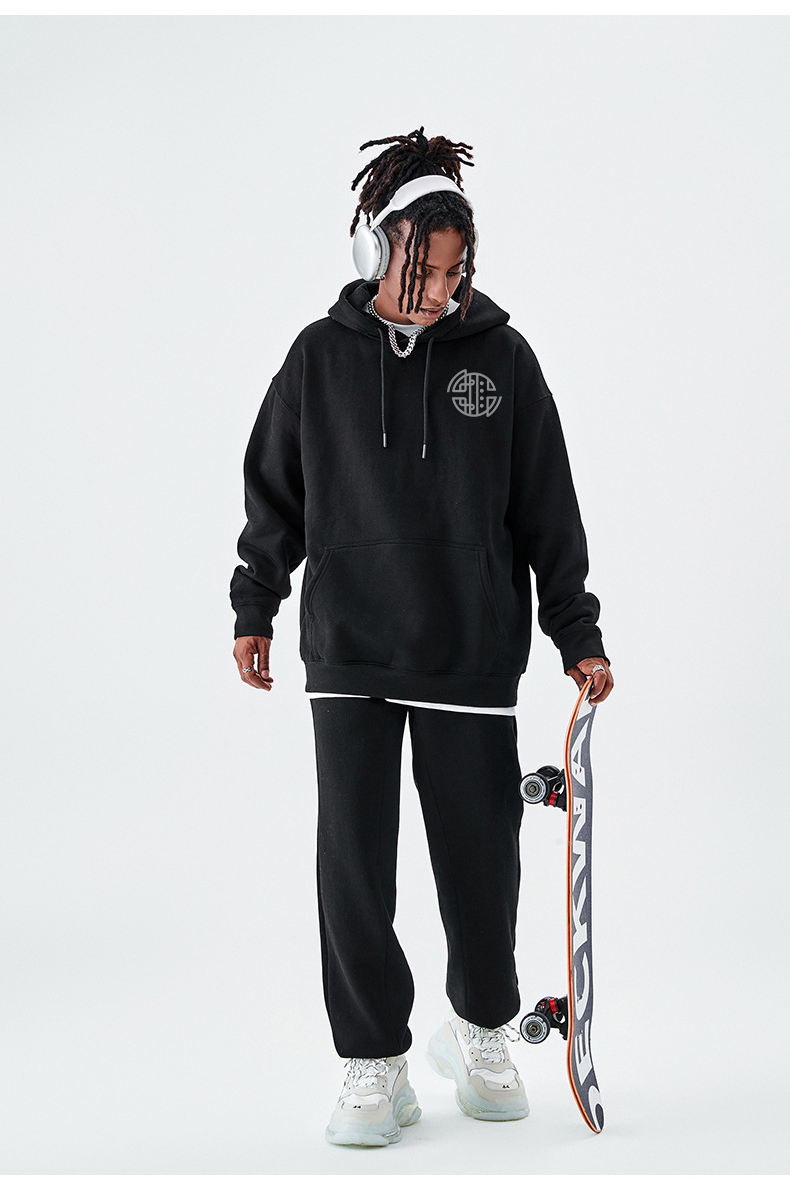 Heavyweight Boxy Casual Stylish French Terry Mens Embossed Hoodies With Dropstring 450 Gsm