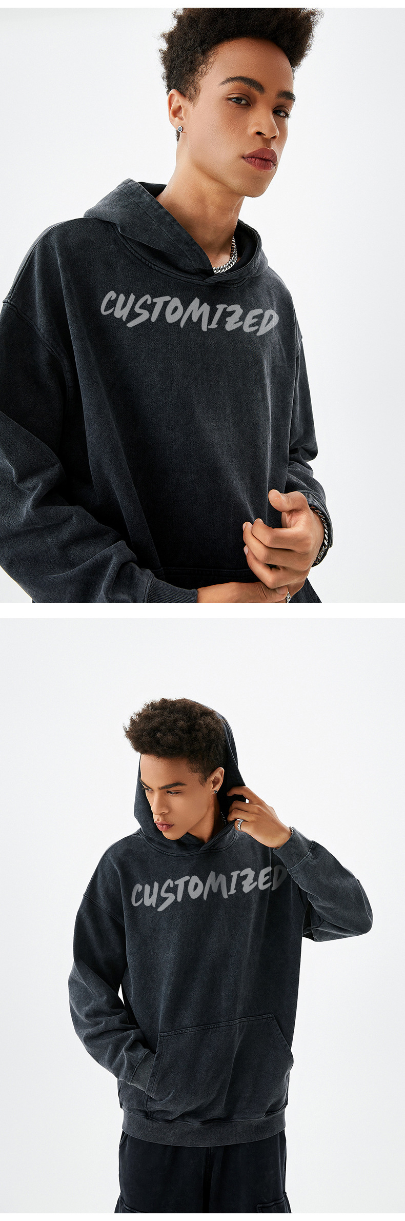 American Style Cotton 420gsm Terry Retro Gradient Unisex Heavy Washed Hoodie Custom Printing