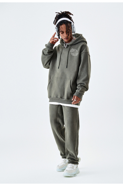 Heavyweight Boxy Casual Stylish French Terry Mens Embossed Hoodies With Dropstring 450 Gsm