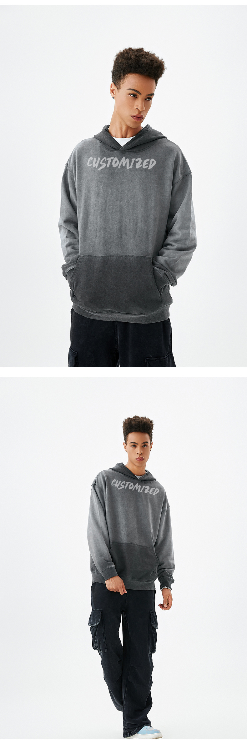 American Style Cotton 420gsm Terry Retro Gradient Unisex Heavy Washed Hoodie Custom Printing