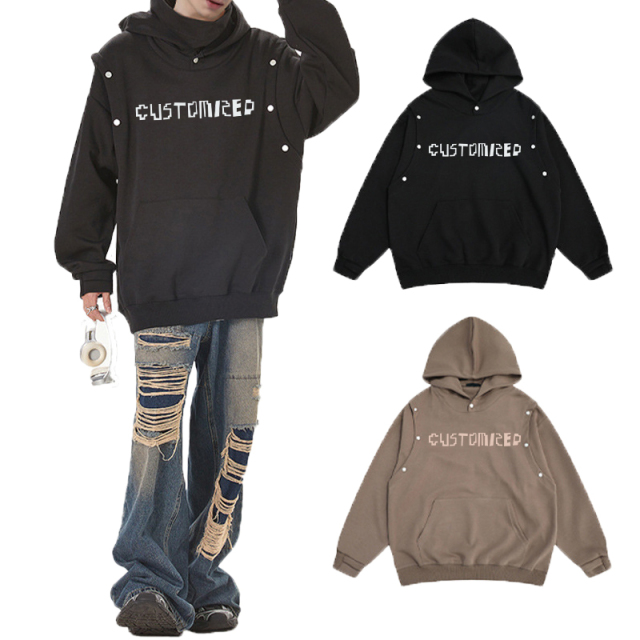 Custom Men Blank Black Hoodies Heavy Weight Cotton Wholesale Acid Wash Hoodie
