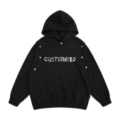 Custom Men Blank Black Hoodies Heavy Weight Cotton Wholesale Acid Wash Hoodie