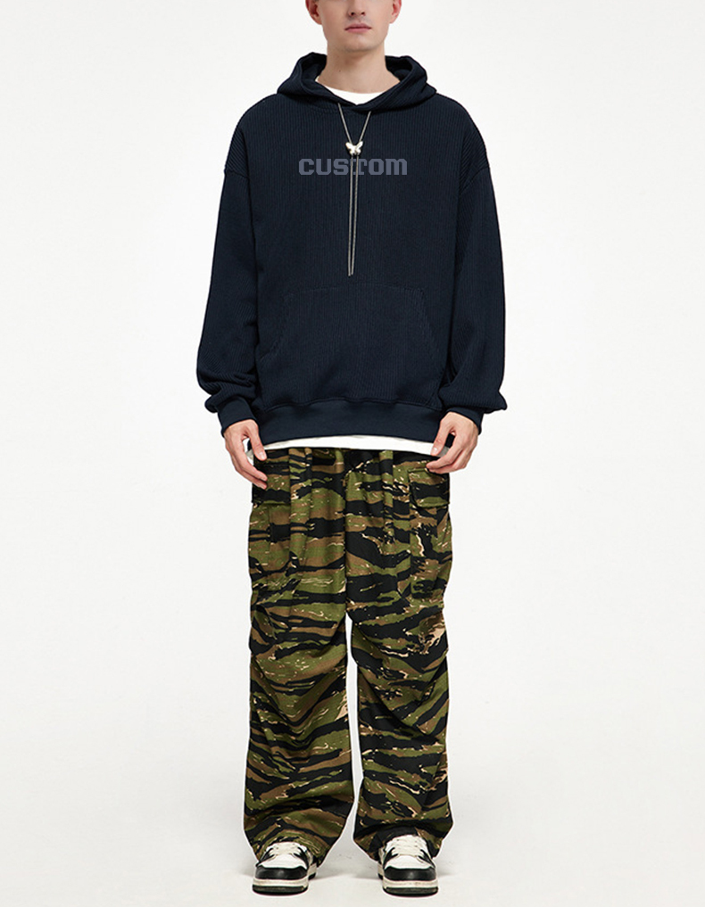 Custom Autumn Wear 300gsm 3d Embroidery Patch Waffle Knit Hoodie Men Light Weight Hoodie