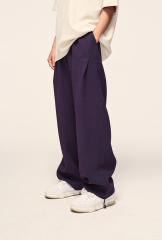 Custom Logo 480gsm 100%Polyester Waffle Design Mens Wide Leg Pants Oversize Street Wear Fashion Men'S Knitted Vintage Casual