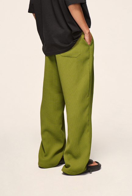 Custom Logo 480gsm 100%Polyester Waffle Design Mens Wide Leg Pants Oversize Street Wear Fashion Men'S Knitted Vintage Casual