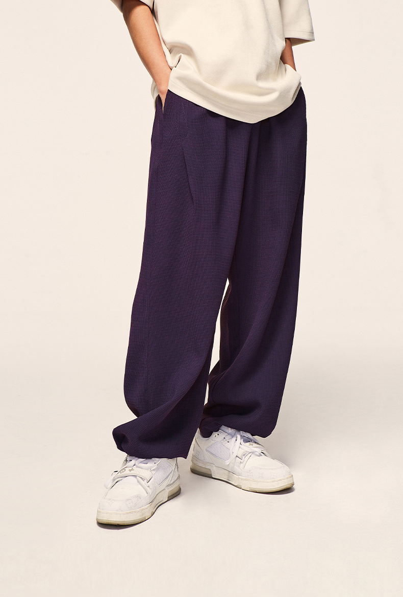 Custom Logo 480gsm 100%Polyester Waffle Design Mens Wide Leg Pants Oversize Street Wear Fashion Men'S Knitted Vintage Casual