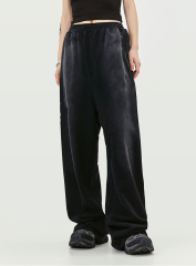 Street Fashion Mens French Terry Stacked Cotton Acid Washed Loose Fit Pants Men