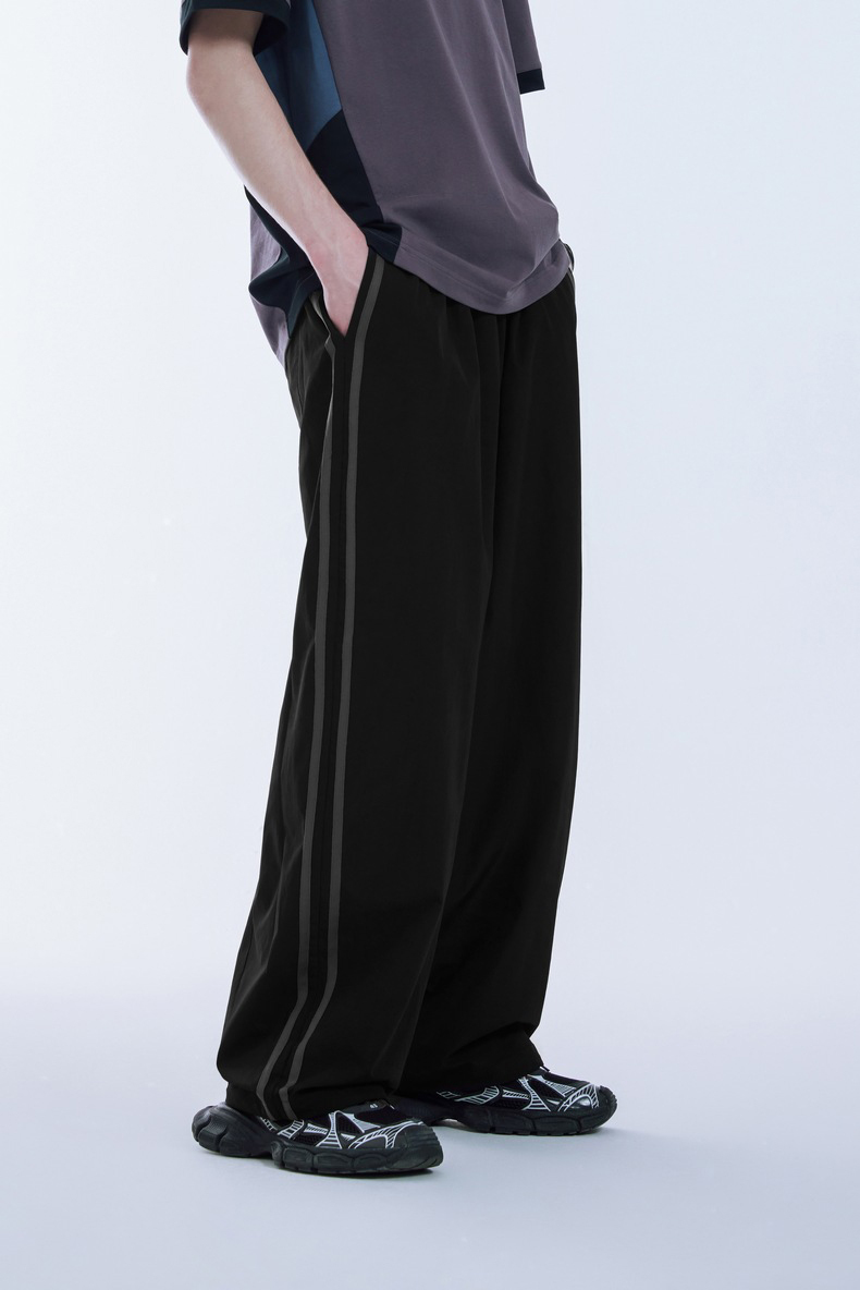 Custom Logo Streetwear Pants Polyester Stitching Loose Elastic Waistband Sweatpants Men'S Trousers Nylon Track Pants