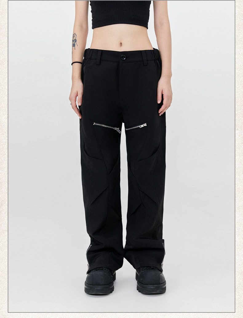 Hot Seller Stacked Zipper Stacked Jeans Designer Jeans Popular Black Retro Hip-Hop Loose Punk Style Men'S Jeans