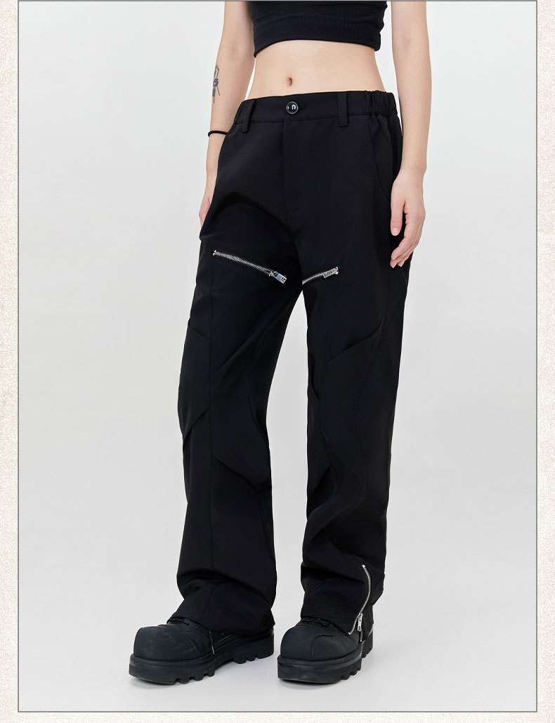 Hot Seller Stacked Zipper Stacked Jeans Designer Jeans Popular Black Retro Hip-Hop Loose Punk Style Men'S Jeans