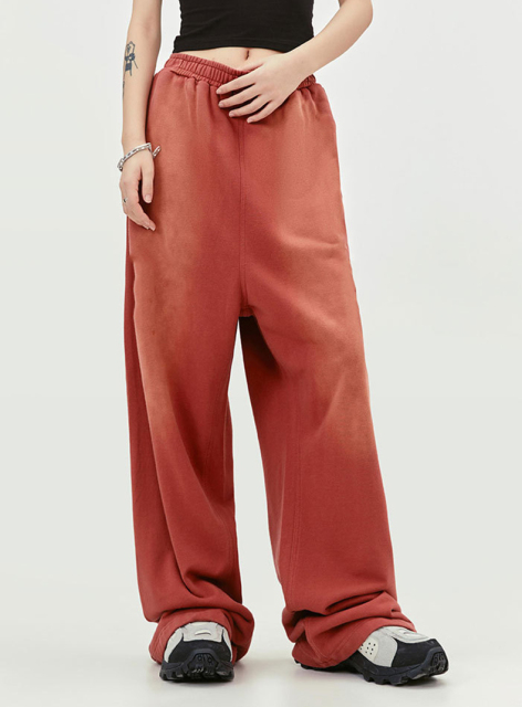 Street Fashion Mens French Terry Stacked Cotton Acid Washed Loose Fit Pants Men