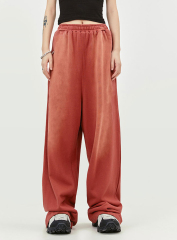 Street Fashion Mens French Terry Stacked Cotton Acid Washed Loose Fit Pants Men