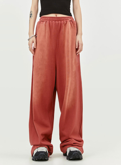 Street Fashion Mens French Terry Stacked Cotton Acid Washed Loose Fit Pants Men