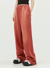 Street Fashion Mens French Terry Stacked Cotton Acid Washed Loose Fit Pants Men