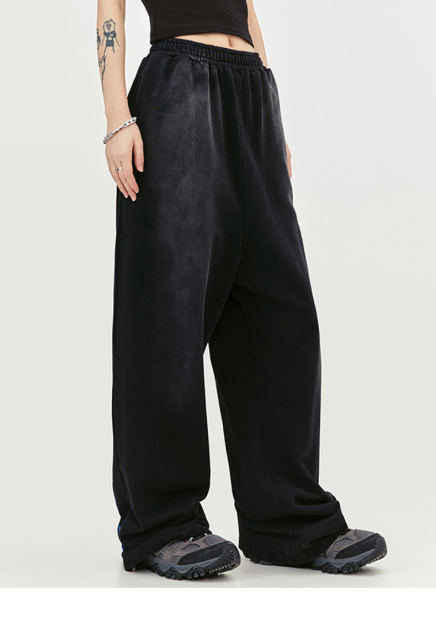 Street Fashion Mens French Terry Stacked Cotton Acid Washed Loose Fit Pants Men