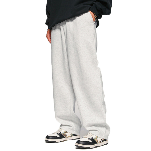 Custom Loose Trousers Blank Wide Leg Sweat Pants 100% Cotton French Terry Double Waist Straight Trackpants Flared Sweatpants Men
