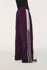 Custom Wide Leg Baggy Nylon Pants Manufacturer Side Striped Nylon Pants Stacked Oversized Loose Jogger Nylon Track Pants Men