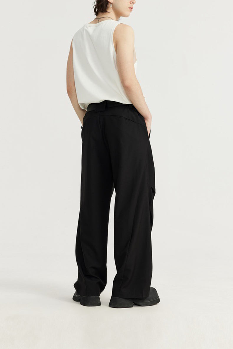 Streetwear Custom Suit Trouser Pants Knee Pleat Cutting Wide Leg Mens Suits
